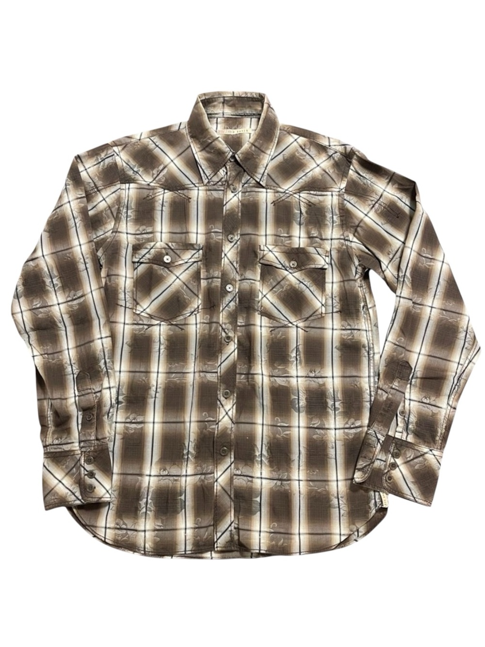 Ted Baker Brown/Cream Plaid Cotton Western Style Button Up Shirt (M/3)